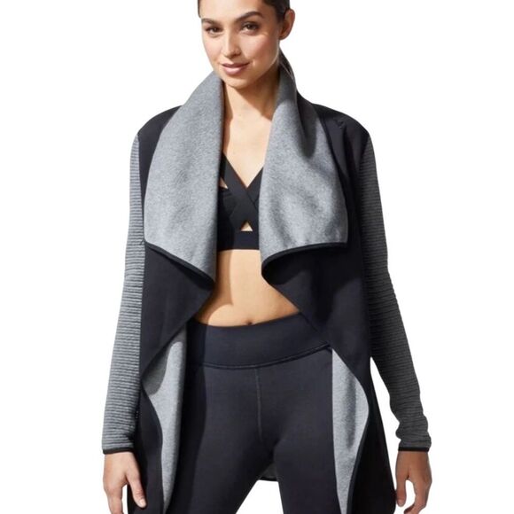 MICHI Black Gray Open-Front Draped Collar Jacket Size S - Picture 7 of 11